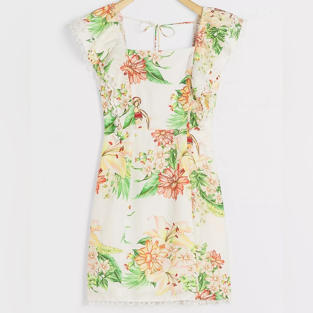 Farm Rio Tropical Flowers Linen Mini Dress